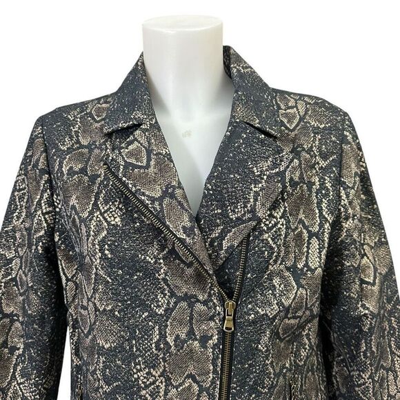Chicos Snakeskin‎ Metallic Print Asymmetric Zip Moto Jacket Size 1 (M/8) - Picture 4 of 10
